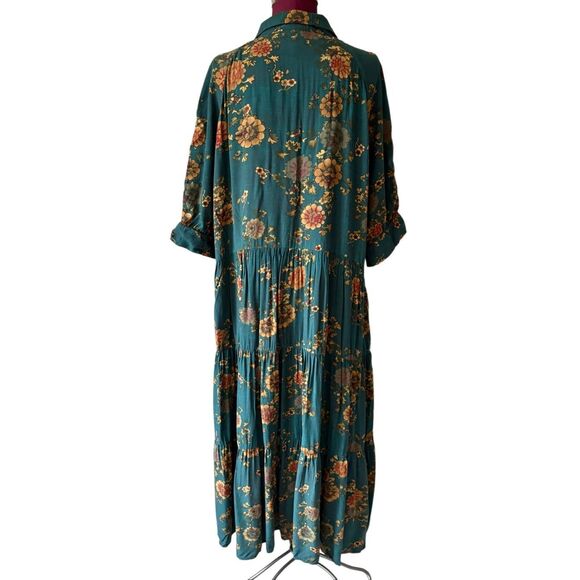 Natural Life Rebecca Midi Dress size XL Green  Teal Orange Clusters - Picture 6 of 12